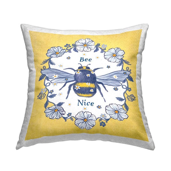 Stupell Industries Bee Nice Yellow Vintage Floral Yellow Square Outdoor Throw Pillow