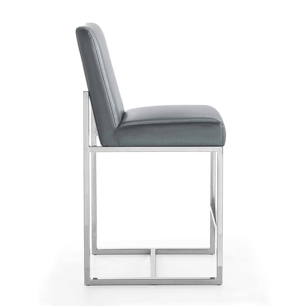 Manhattan Comfort Graphite Faux Leather 24" Counter Stool with Chrome Frame