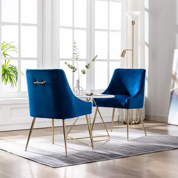 WESTINFURNITURE Trinity Royal Blue Upholstered Velvet Accent Chair with Metal Legs (Set Of 2)