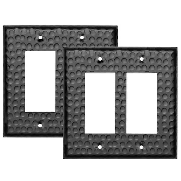 Hand Hammered 2-Gang Matte Black Decorator/Rocker Metal Wall Plate (2-Pack)