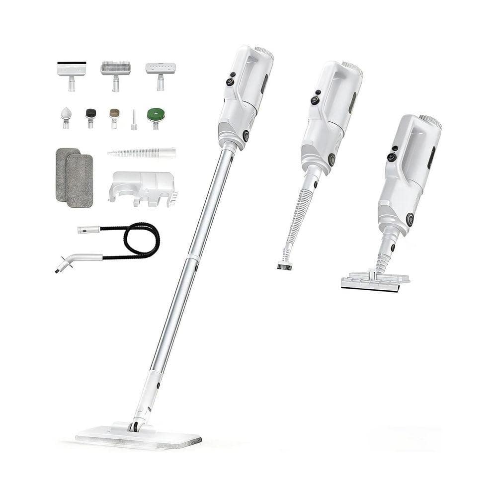 Portable Carpet Cleaners 120-Watt 10-in-1 Corded Steam Carpet Cleaner w 11 Attachments for Hardwood White
