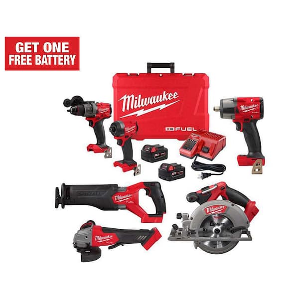 Milwaukee M18 FUEL 18-Volt Lithium Ion Brushless Cordless Combo Kit 6-Tool with Two 5.0 Ah Batteries, 1 Charger 1-Tool Bag
