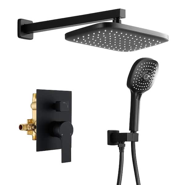 Pressure-Balanced 3-Spray 12 in. Wall Mount Dual Fixed and Handheld Shower Head 2.5 GPM Matte Black, Valve Included