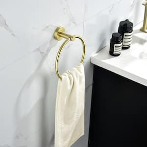 6-Pieces Bath Hardware Set with 2-Towel Bars/Racks Paper towel Rack 1-Towel ring 1-Hook 2 in. Brushed Gold