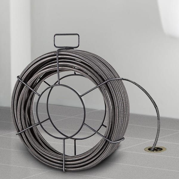 Drain Cleaning Cable 100 ft. x 3/8 in., Solid Core Steel Sewer Cable, 4 Cutter for 2-4 in. Pipes, Auger Cleaner Cable