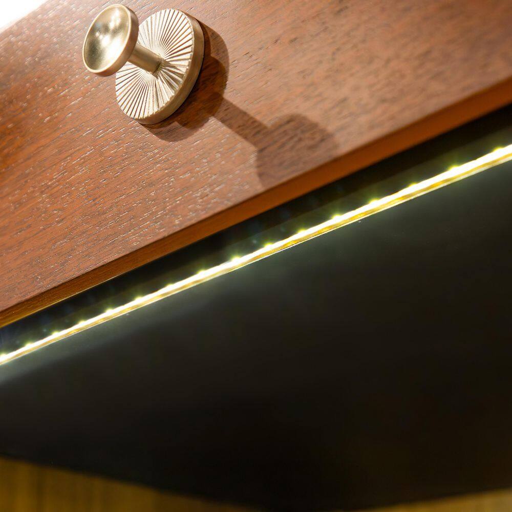 Mid-Century Walnut Nightstand with Gold Accents and LED Light