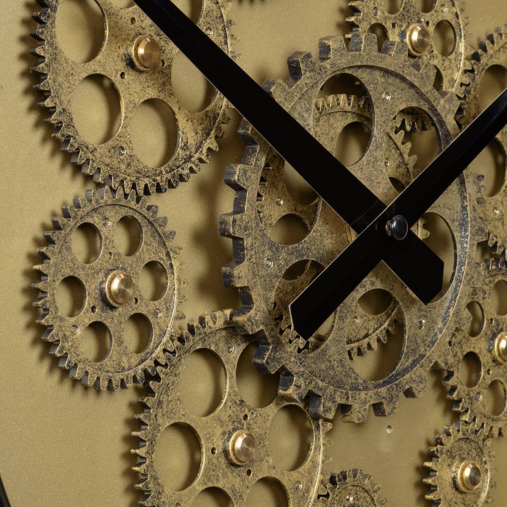 Bronze 15-Inch Quartz Analog Wall Clock with Moving Gears