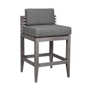 32 in. Gray Low Back Wooden Frame Counter Stool with Faux Leather Seat