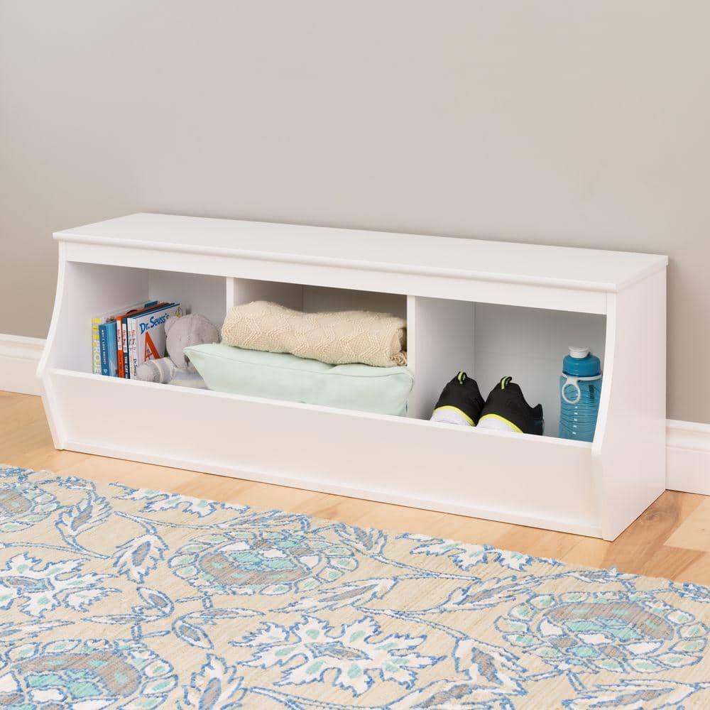 White Stackable 3-Bin Storage Cubby Organizer