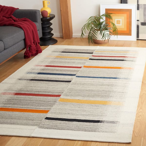 Kilim 6 ft. x 9 ft. Ivory/Gray Linear Abstract Area Rug