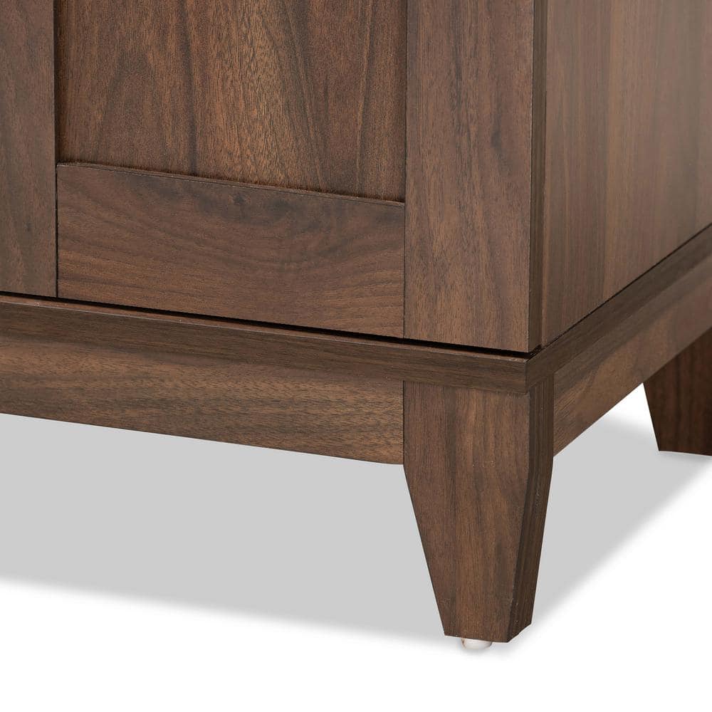 Walnut Brown Wood 2-Door Shoe Storage Cabinet
