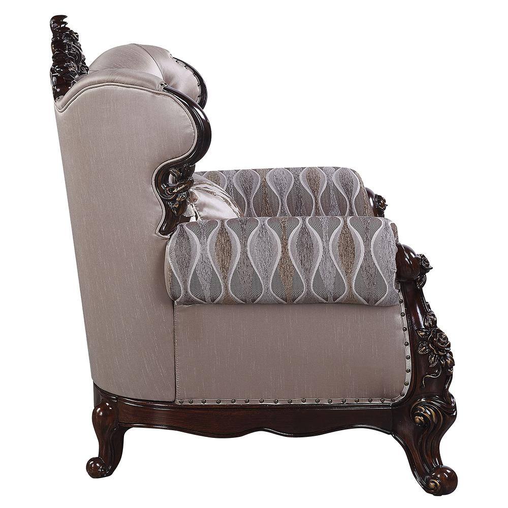 Benbek Taupe Faux Leather and Wood Accent Chair