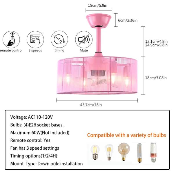 OUKANING 18 in. Indoor Pink Industrial Semi-Closed 3-Blade