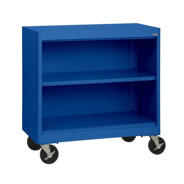 Sandusky 36 in. Blue Metal 2-shelf Cart Bookcase with Adjustable Shelves