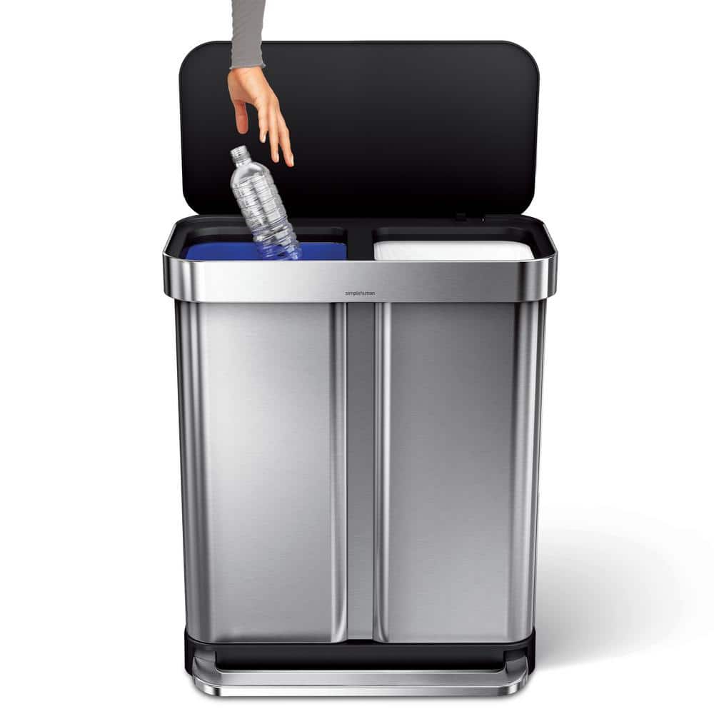 58L Stainless Steel Dual Compartment Recycling Step Trash Can