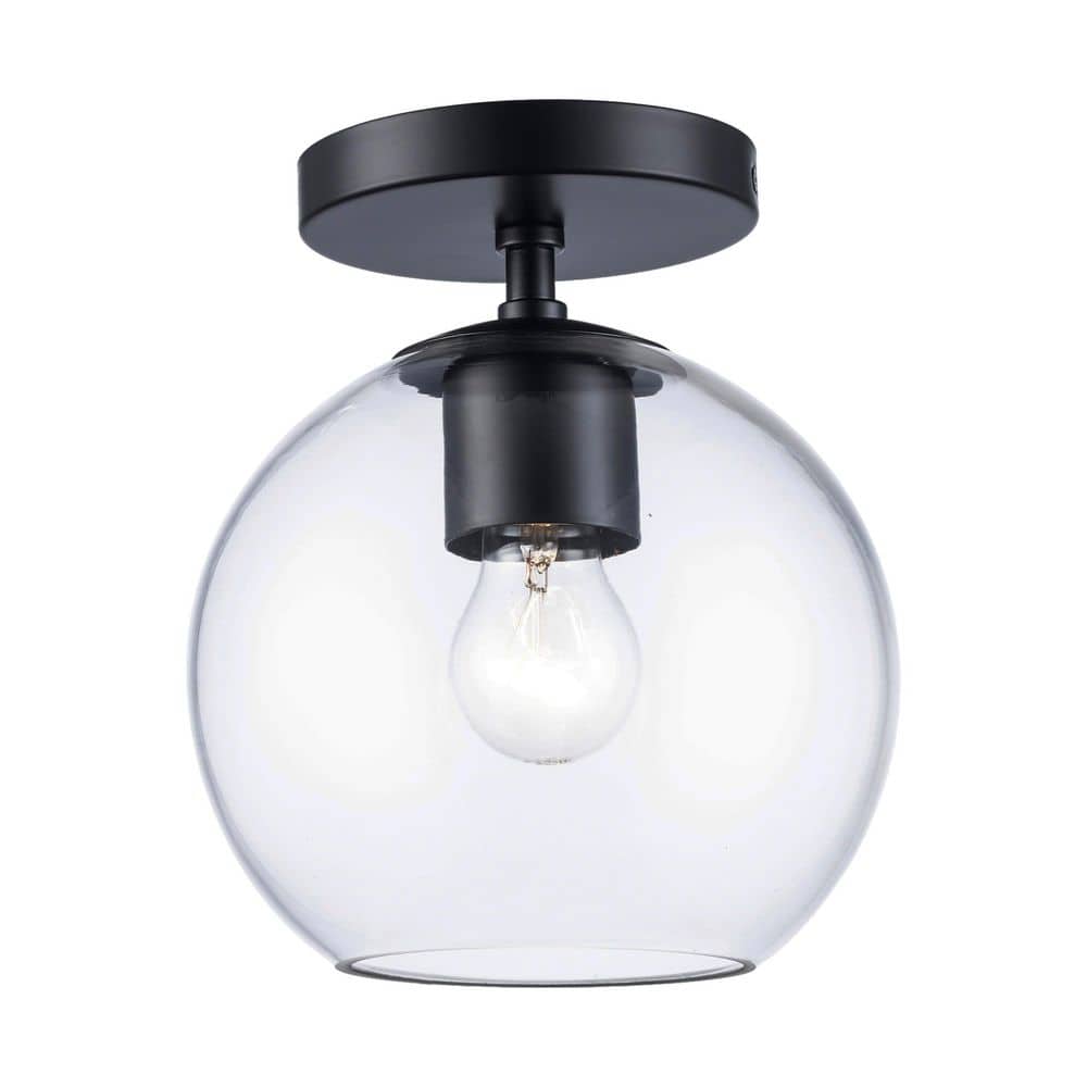Vista Heights 8 in. 1-Light Matte Black Semi-Flush Mount with Clear Glass Shade price history on PriceWatchPro