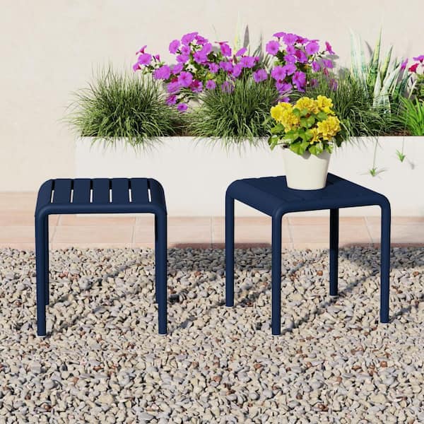 Frond and Form Modern Slatted Outdoor Patio Poly Plastic Side Table (Set of 2), Navy Blue