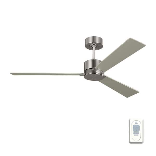 Generation Lighting Rozzen 52 in. Modern Brushed Steel Ceiling Fan with Silver/American Walnut Blades, DC Motor and Remote