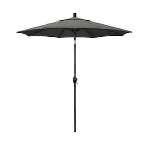 7.5 ft. Stone Black Aluminum Market Push Button Tilt Crank Lift Patio Umbrella in Charcoal Sunbrella