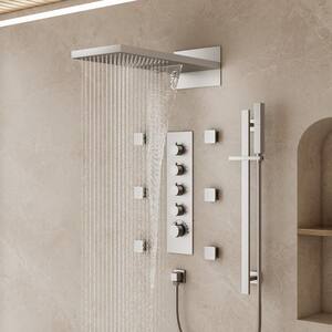 Thermostatic Valve 15-Spray 22 in. x 10 in. Dual Wall Mount Shower Head and Handheld Shower 2.5 GPM in Brushed Nickel