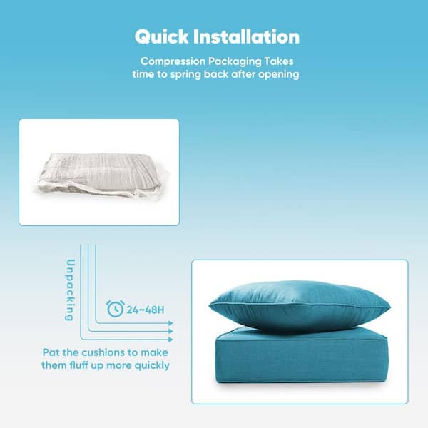 Duraolex 22 in. W x 24 in. D x 6 in. Thick 4-Piece Deep Seating Outdoor Lounge Chair Olefin Cushion, Turquoies