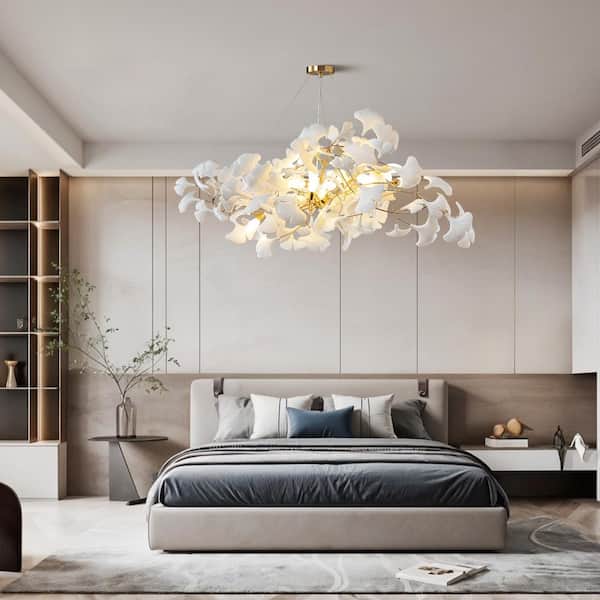YUYI 10 Light Gold Chandelier, Luxury Ginkgo Branch Chandelier for