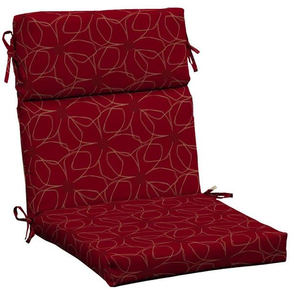 Hampton Bay Reversible Chili Stitch Floral High Back Outdoor Chair Cushion