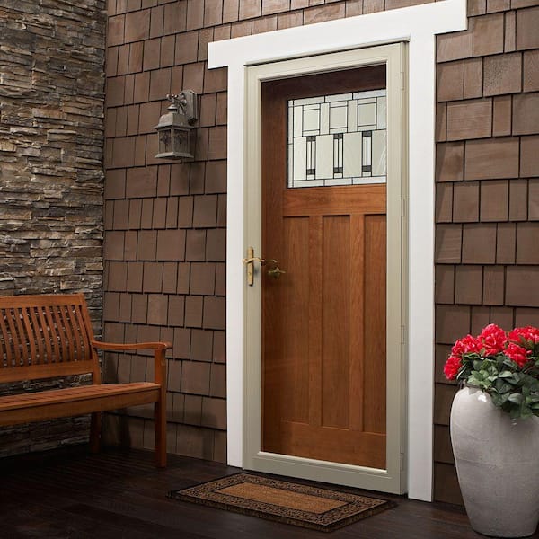 3000-Series 36 in. x 80 in. Black Left-Hand Full View Interchangeable Aluminum Storm Door with Brass Hardware