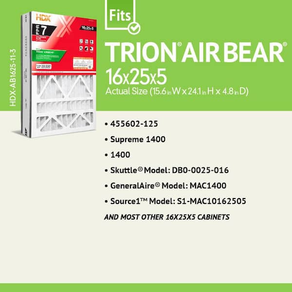 16 in. x 25 in. x 5 in. Trion AirBear Replacement Pleated Air Filter FPR 7, MERV 11