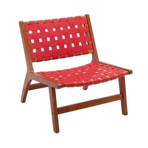myhomore Red Outdoor Solid Wood Frame Chair with White Wool Carpet