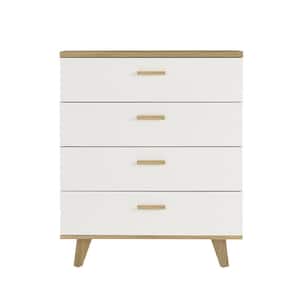 Modern Natural Solid Wood Storage Cabinet with 4-Drawers for Living Room, Bedroom, Solid Wood Handles and Foot Stand