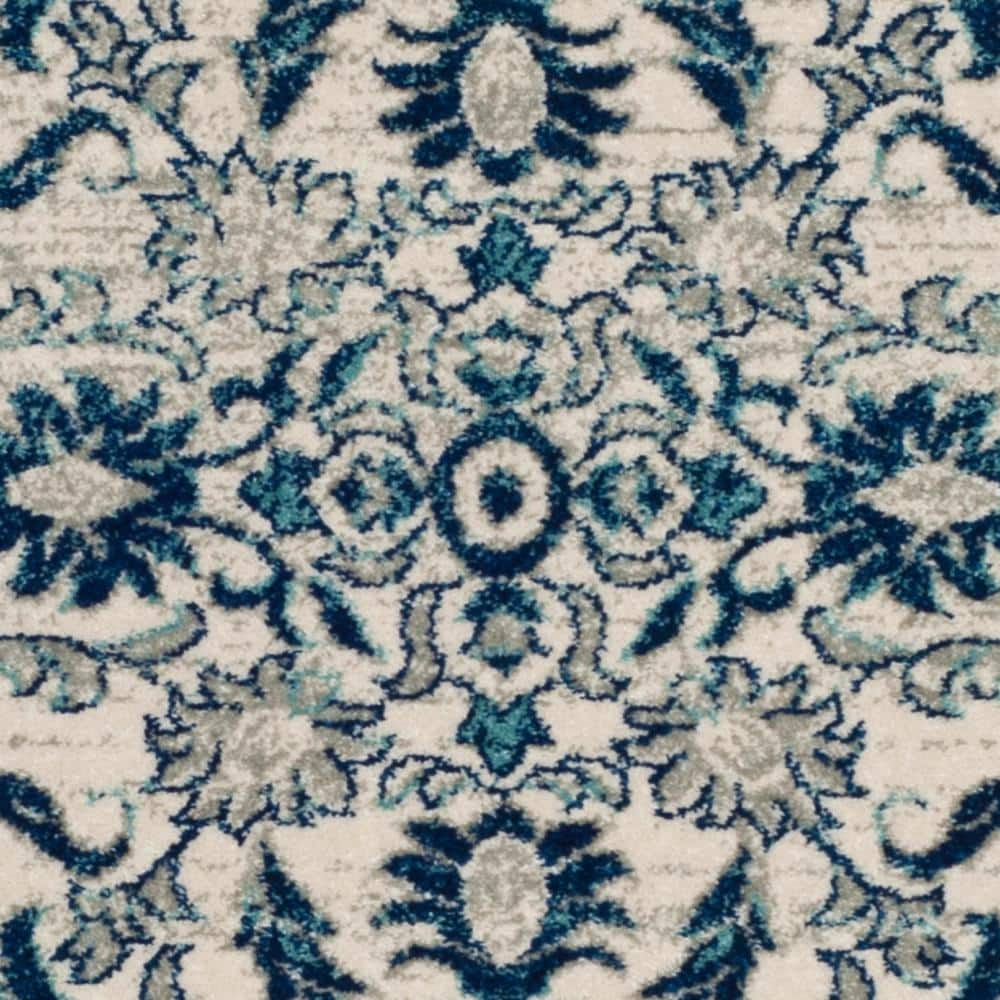 Ivory and Blue High Pile Synthetic Area Rug