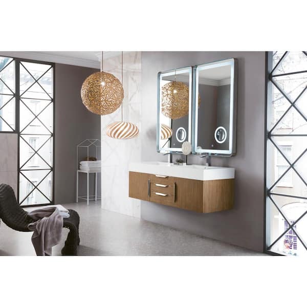 James Martin Vanities Columbia 59.0 in. W x 19.5 in. D x 19.3 in. H Single Bathroom Vanity Latte Oak and Glossy White Composite Stone Top