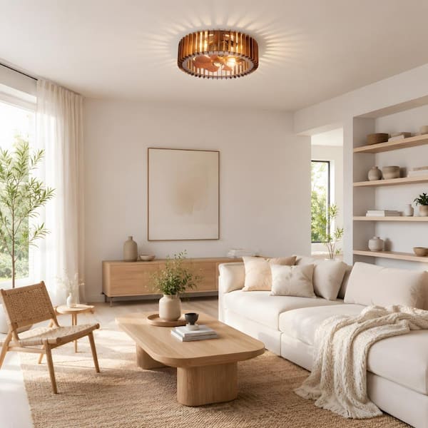 20 in. Indoor Flush Mount Classic Brown Ceiling Fan with Remote Control and DC Motor