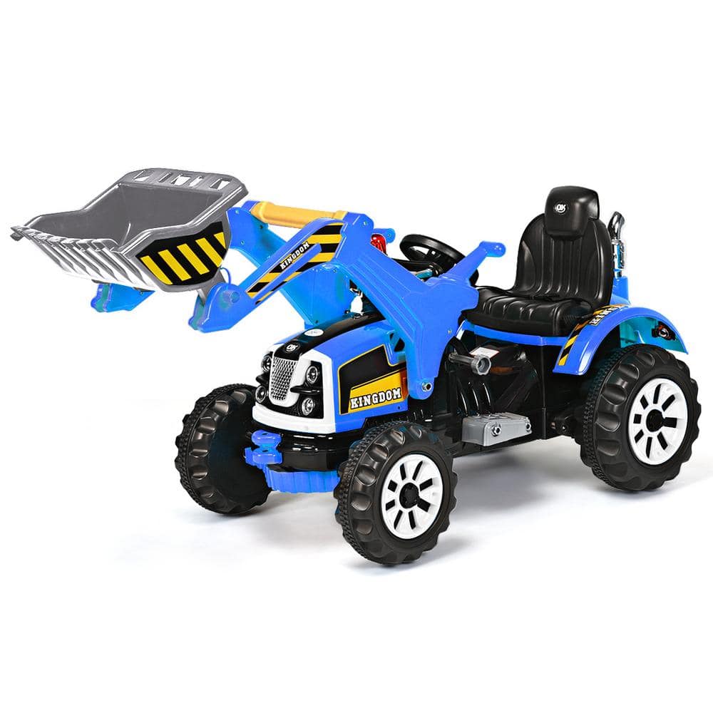 HONEY JOY 10.5 in. Electric Kid Ride On Toy Car Excavator Truck Digger Scooter with Front Loader, Blues -  TOPB002456