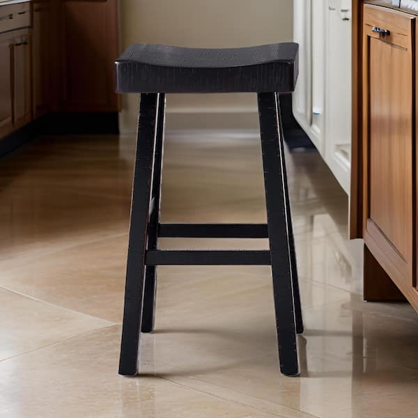 Benjara 26 in. Black Backless Wood Bar Stool (Set of 2)