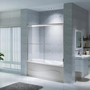 Berlin 59 in. W x 56 in. H Double Sliding Semi-Frameless Tub Doors in Brushed Nickel with Clear Glass