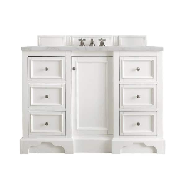 James Martin Vanities De Soto 49.3 in. W x 23.5 in. D x 36.3 in. H Bathroom Vanity in Bright White with Victorian Silver Silestone Quartz Top