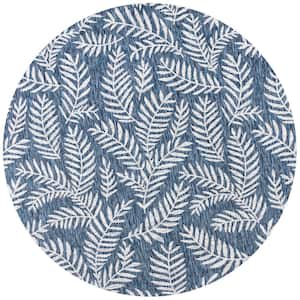 Nevis Palm Frond Navy/Ivory 5 ft. Round Indoor Area Rug