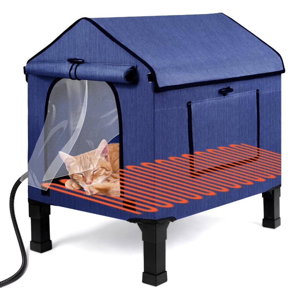 Niubya Heated Cat House, Outdoor Cat House Shelter, Elevated Cat House for Winter Large