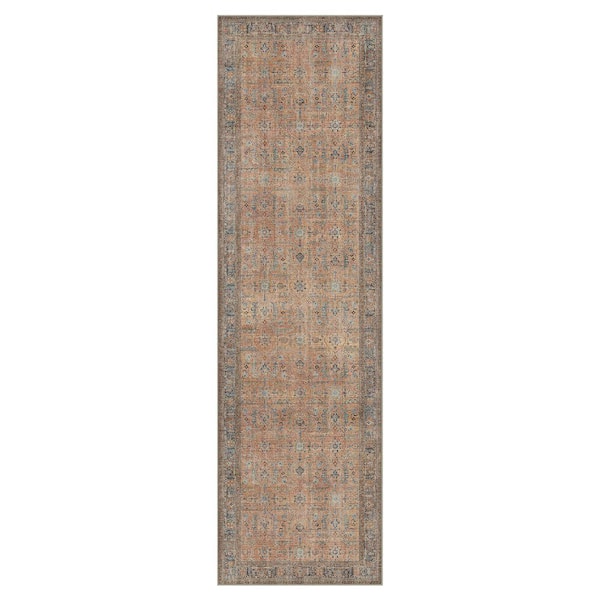 Bakhita Machine Washable Brown/Blue 2 ft. x 10 ft. Floral Indoor Area Rug