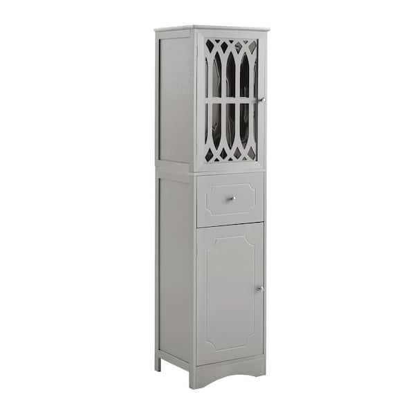 Tileon 16.5 in. W x 14.2 in. D x 63.8 in. H Gray Freestanding Bathroom Linen Cabinet with Acrylic Door and Adjustable Shelf