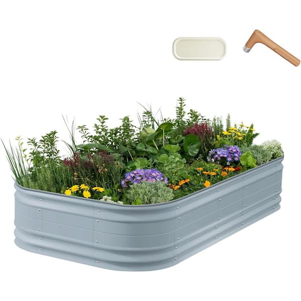 Garden 17 in. Tall, 8 ft. x 2 ft. 10-In-1 Sky Blue Novel Metal Raised Gardening Bed Kits Modular Planter Box