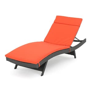 Miller Grey Armless Faux Rattan Outdoor Chaise Lounge with Orange Cushion
