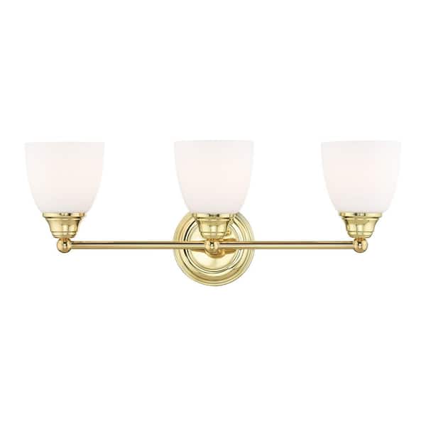 Livex Lighting Beaumont 23 in. 3-Light Polished Brass Vanity Light with Satin Opal White Glass