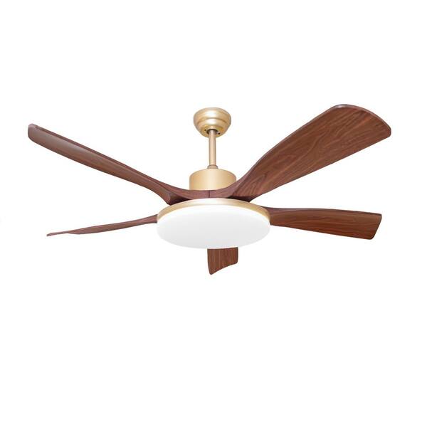 Noiseless 52 in. Smart Indoor Gold Ceiling Fan with LED Light Kit Reversible DC and APP/Remote Controls
