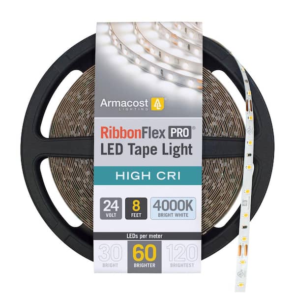 Armacost Lighting RibbonFlex Pro Premium CRI 98in Hardwired 4000K Bright White 24V 60 LED/m Integrated LED Under Cabinet Light 2.5m 8.2ft