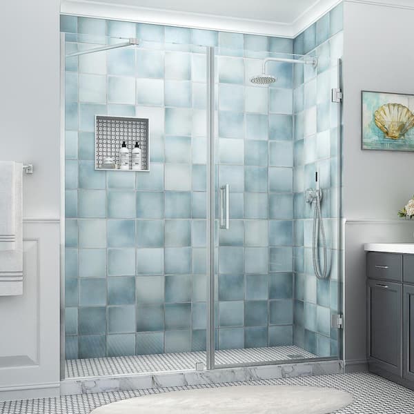 Aston Belmore XL 70.25 - 71.25 in. W x 80 in. H Frameless Hinged Shower Door with Clear StarCast Glass in Stainless Steel