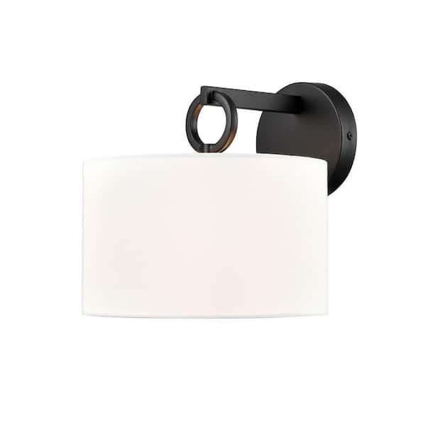 9.875 in. 1-Light Matte Black Sconce Braxstan Linen
