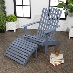Saranac Cashmere Blue Traditional Rustic Acacia Wood Adirondack Chair with Detachable Ottoman (2-Piece)